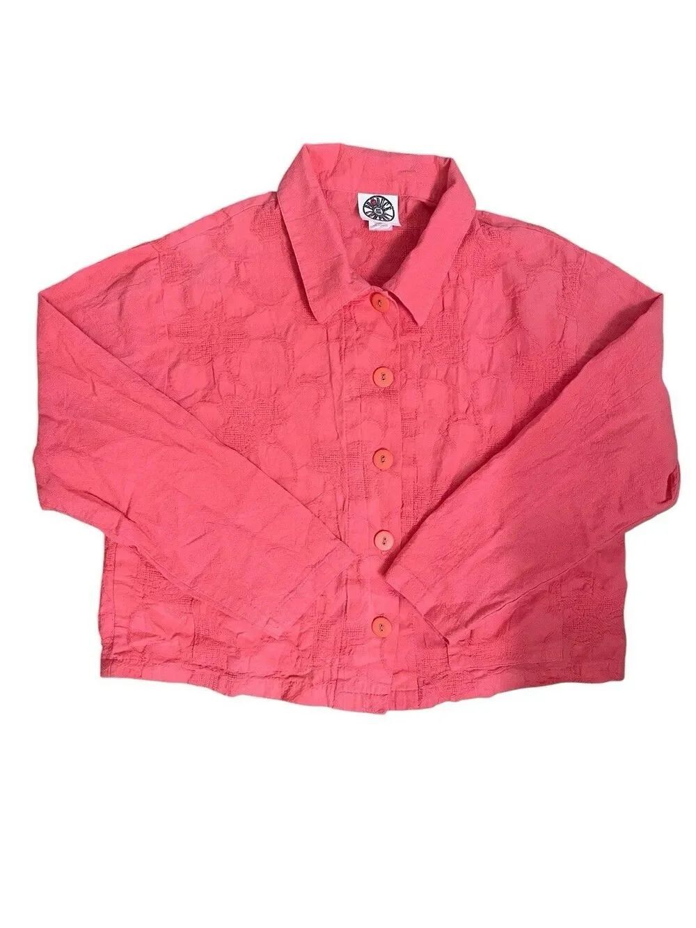 Vintage Pink Cropped Blouse Women’s XL Button Front